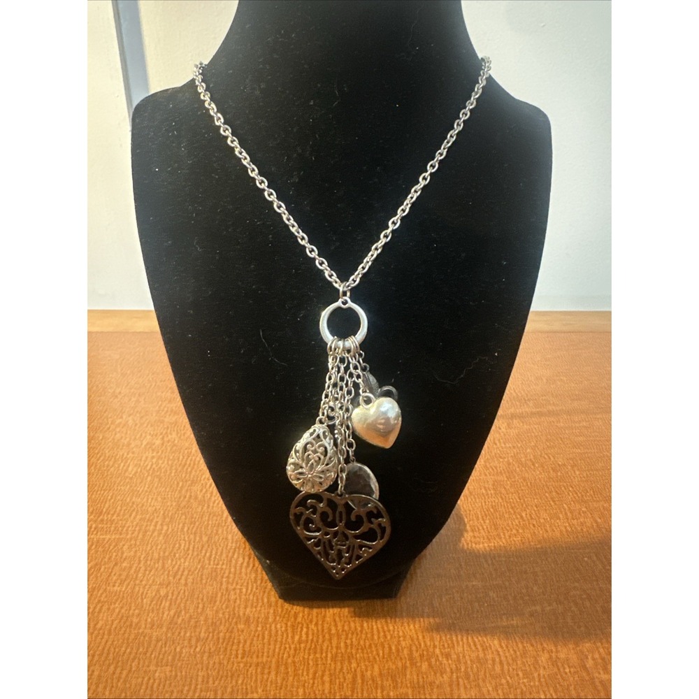 30" Silver Chain With Dangling‎ Multiple Hearts And Charms Silver & Gunmetal